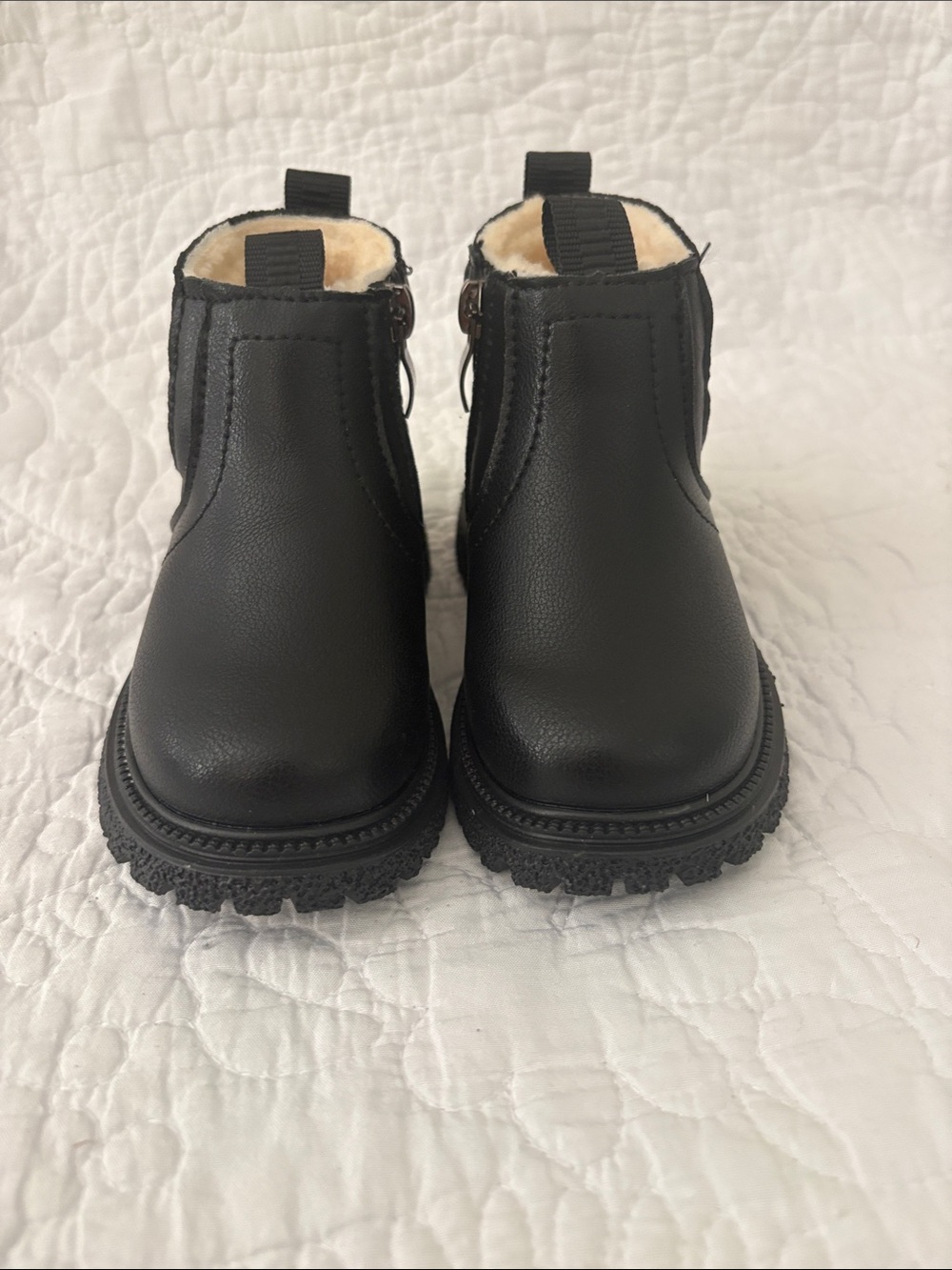 Kids Black Faux-Leather Winter Ankle Boots